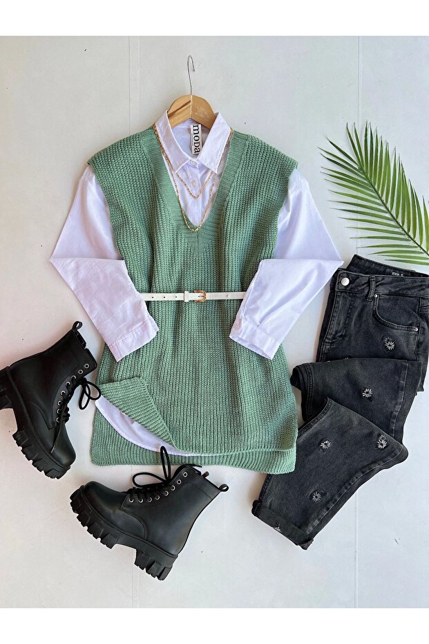 В'язаний трикотаж з V-подібним вирізом Thessaloniki Suveter Довжина на спині 65см Довжина по спині 70см Ширина 50см - 3