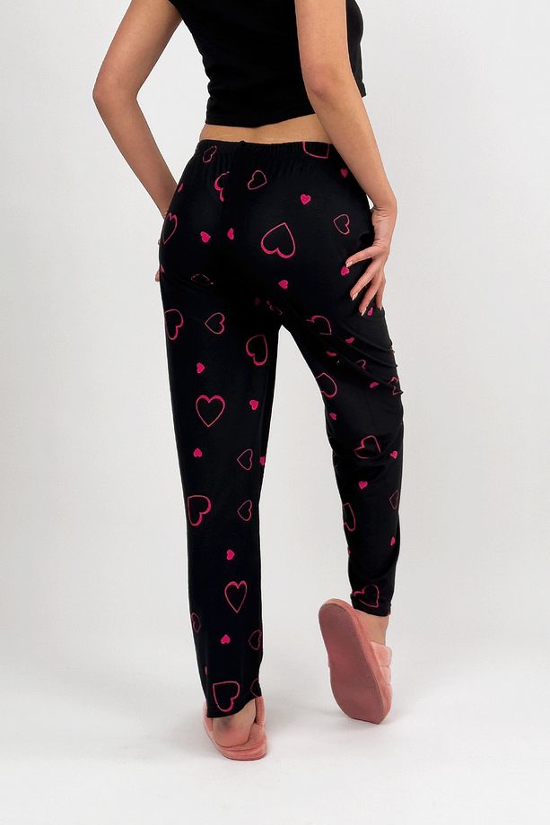 Fuşya Kalp Kadın Kadife Pijama Altı Eşofman Pamuklu - 9