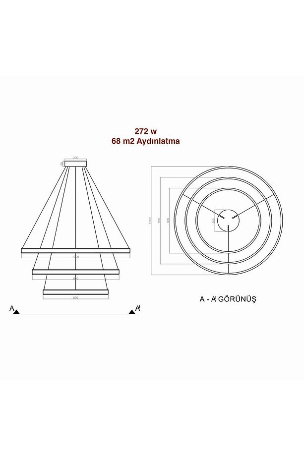 Double Light 100-80-60cm Led Alt Üst Işıklı Çember Sarkıt Led Avize - 4