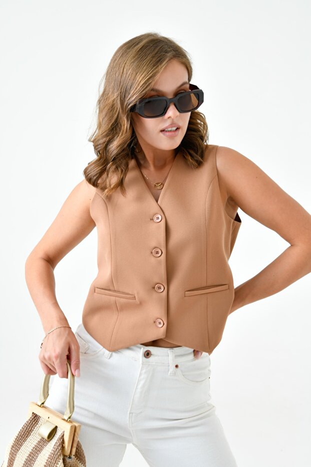 Kamel Bağlamalı V Yaka Yelek - 3