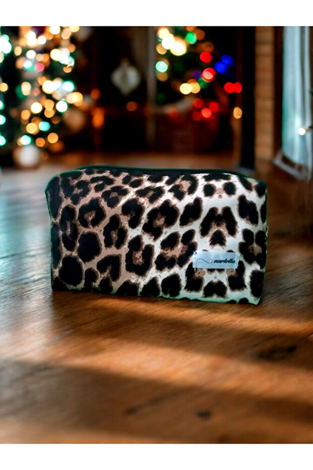 حقيبة مكياج بنقشة الفهد متوسطة الحجم - 3