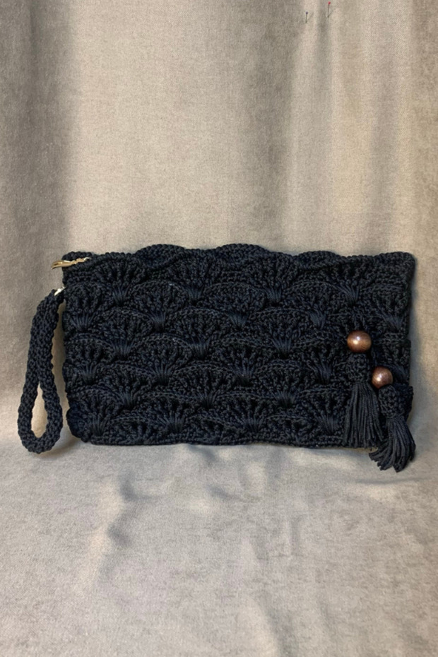 - Meryem 7194El Örgüsü Makrome İp Siyah Clutch Çanta - 5