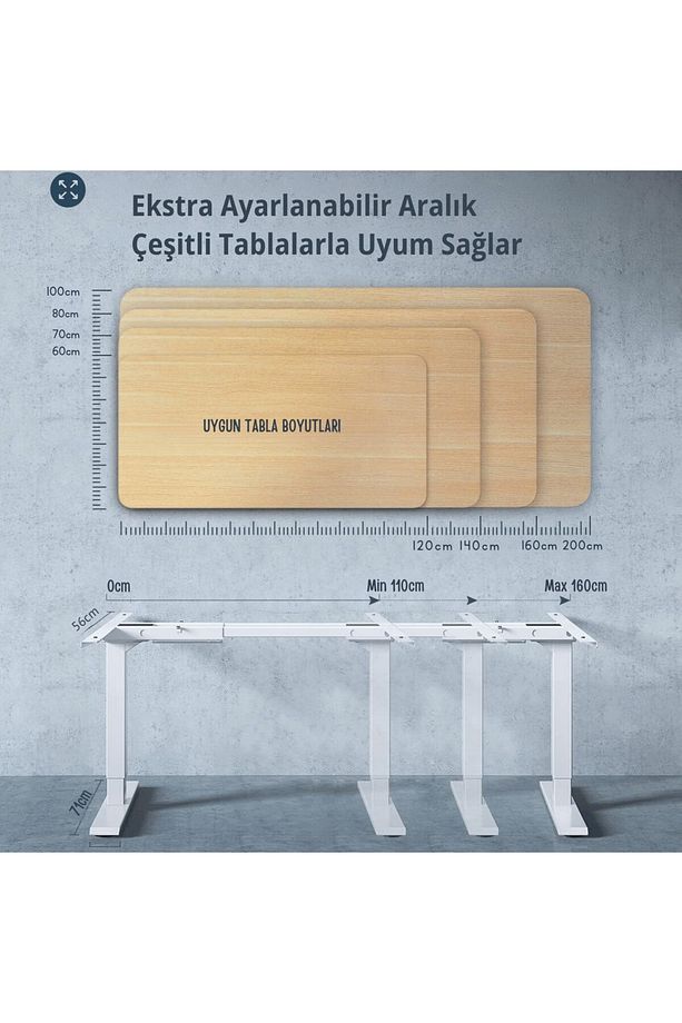 Elektrikli Yüksekliği Ayarlanabilir Masa Ayağı Çift Motorlu, 2 Aşamalı, Siyah Tablasız - 4