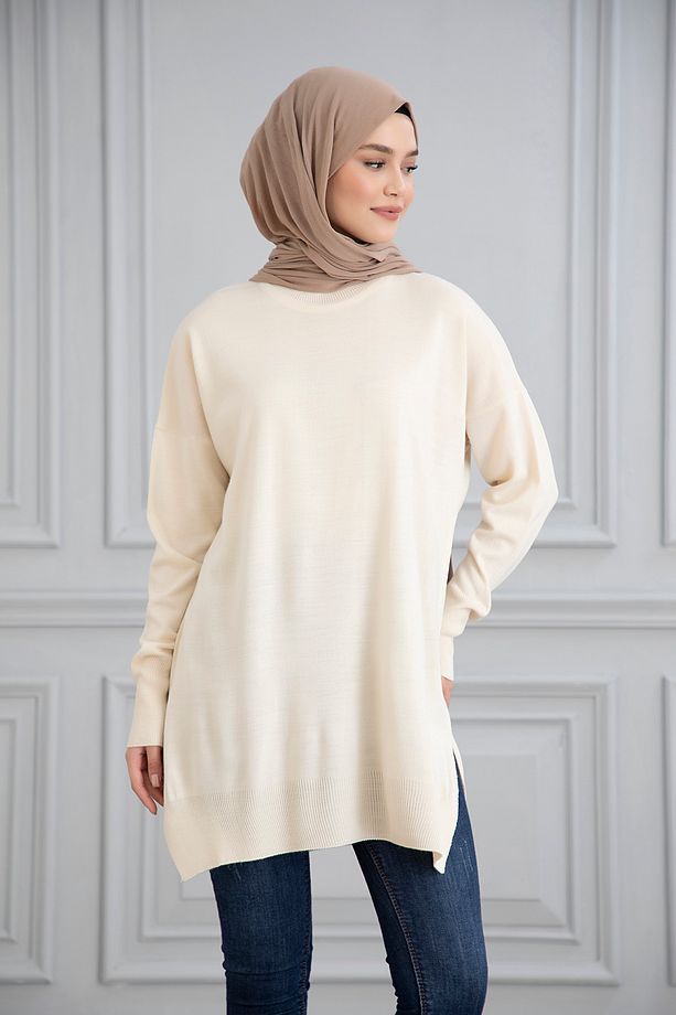 38/46 Beden Ince Merserize Oversize Salaş Triko Tunik - 3