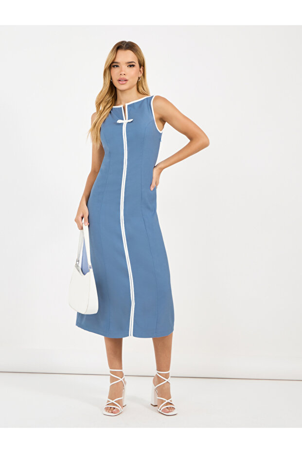 Solid Sleeveless A-Line Midi Dress