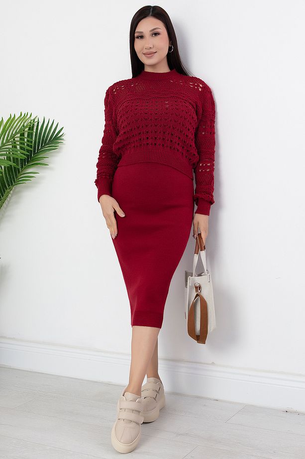Delikli Crop Askılı Elbise Triko Takım ARD2701 - 1