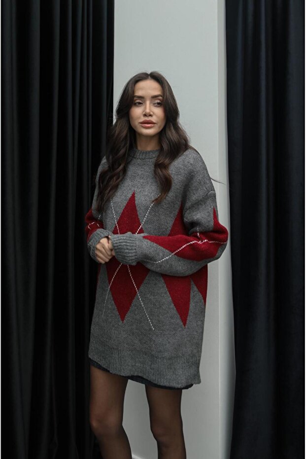 سترة أنثراسايت كبيرة منقوشة بالألماس - 3