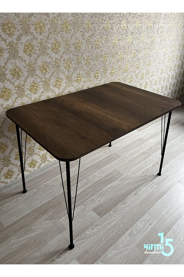 Siyah Metal Ayaklı 70x110 Cm Barok Ceviz Eclipse Mutfak Masası Çalışma Masası Bilgisayar Masası - 7