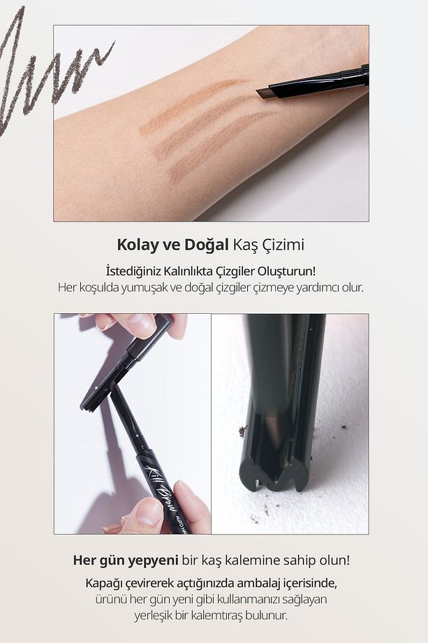 İnce Altıgen Uçlu Kaş Kalemi CLIO Kill Brow Auto Hard Brow Pencil (01 Natural Brown) - 4