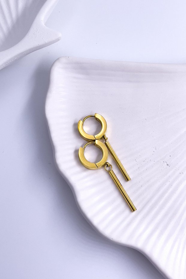 Women's Gold Geometric Pendant Hoop Earrings – Tarnish-Free Stainless Steel, Modern Minimal Style