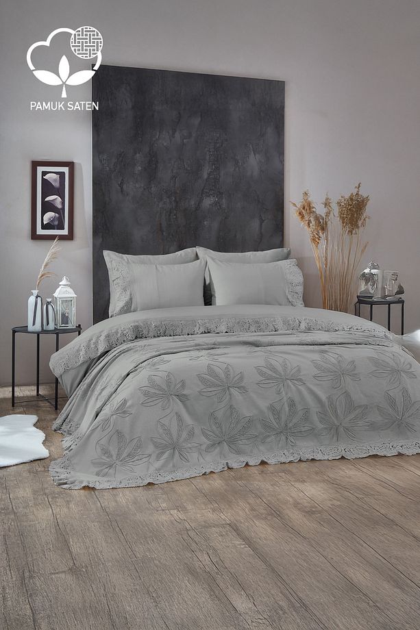 Manolya Dantelli Çift Kişilik 7 Parça Nevresim + Pike Set - 1