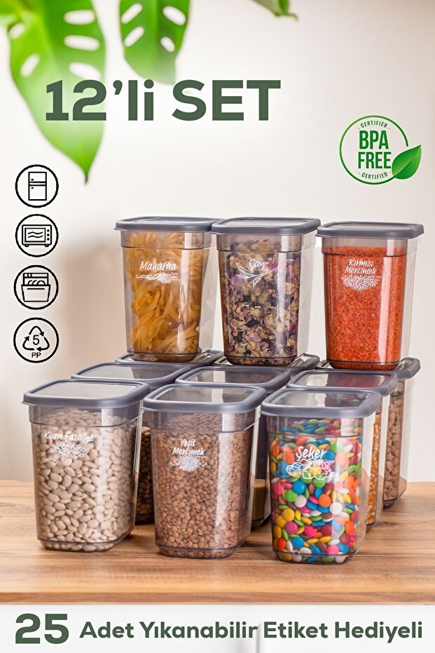 1023 Rectangular Multi-Purpose Food Food Storage Container Set with 12 Labels and Lid - 1