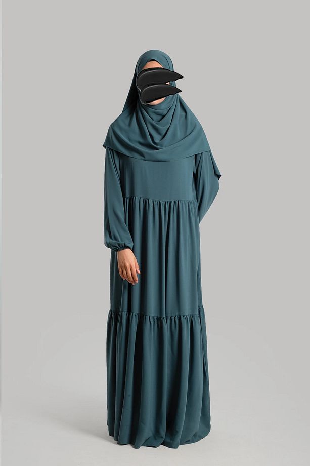 Su Yeşili Nisa Elbise Ferace - 3