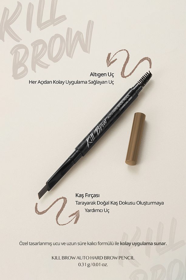 İnce Altıgen Uçlu Kaş Kalemi CLIO Kill Brow Auto Hard Brow Pencil (03 Peanut Brown) - 3