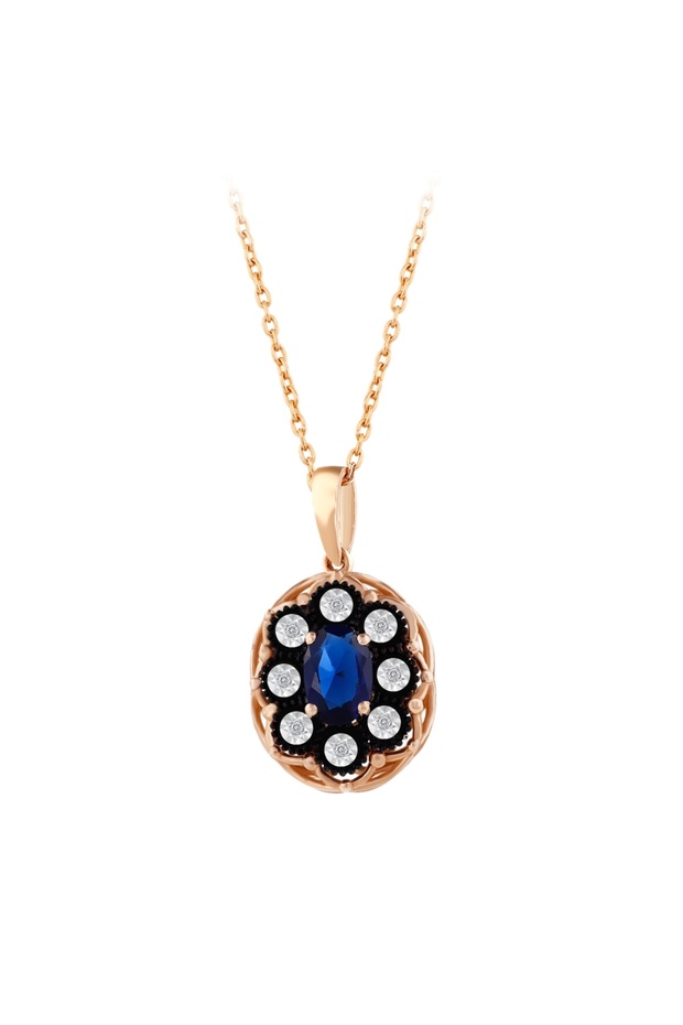 0.05 Karat Safir Renkli Elmas Kolye - 1