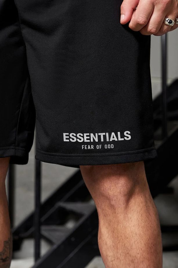 Essentials Baskılı Siyah Mevsimlik Erkek Fit Şort - 2