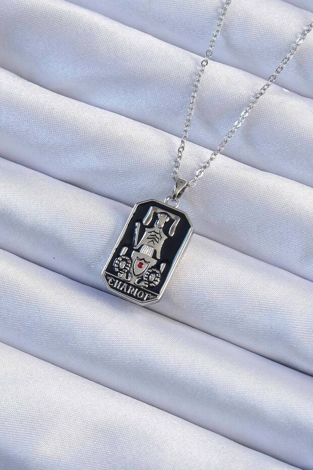 316L Steel Chain Silver Color Black Enamel Tarot Pendant Tj-Bko9246