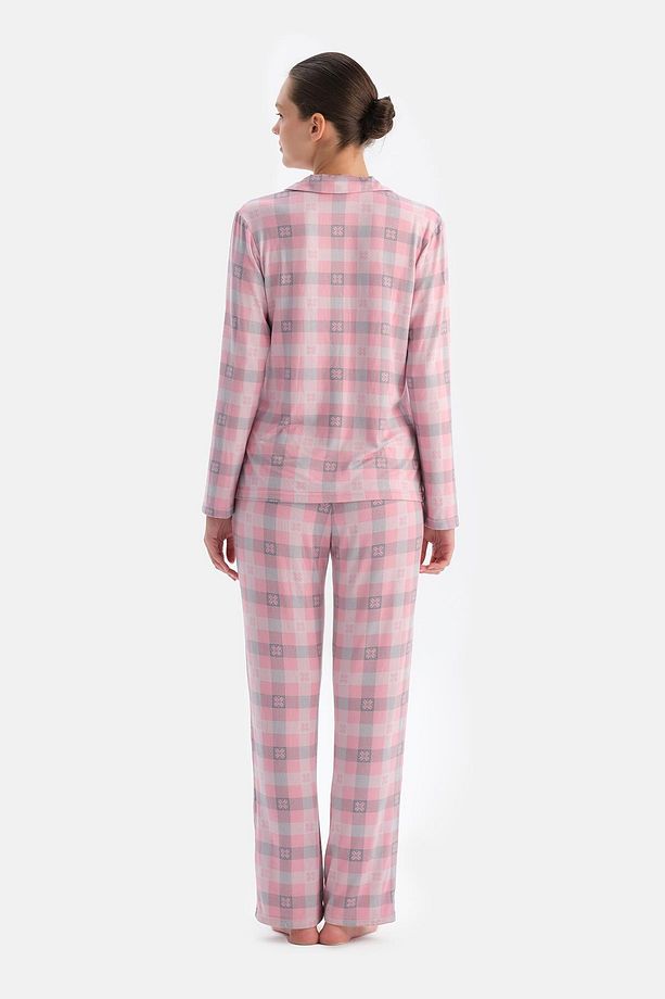 Soft Pembe Ekoseli Termal Gömlek Pantolon Pijama Takımı - 2