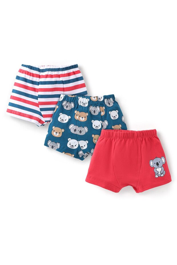 3 Pack Solid, Printed & Striped Cotton Trunks - Multicolor - 1