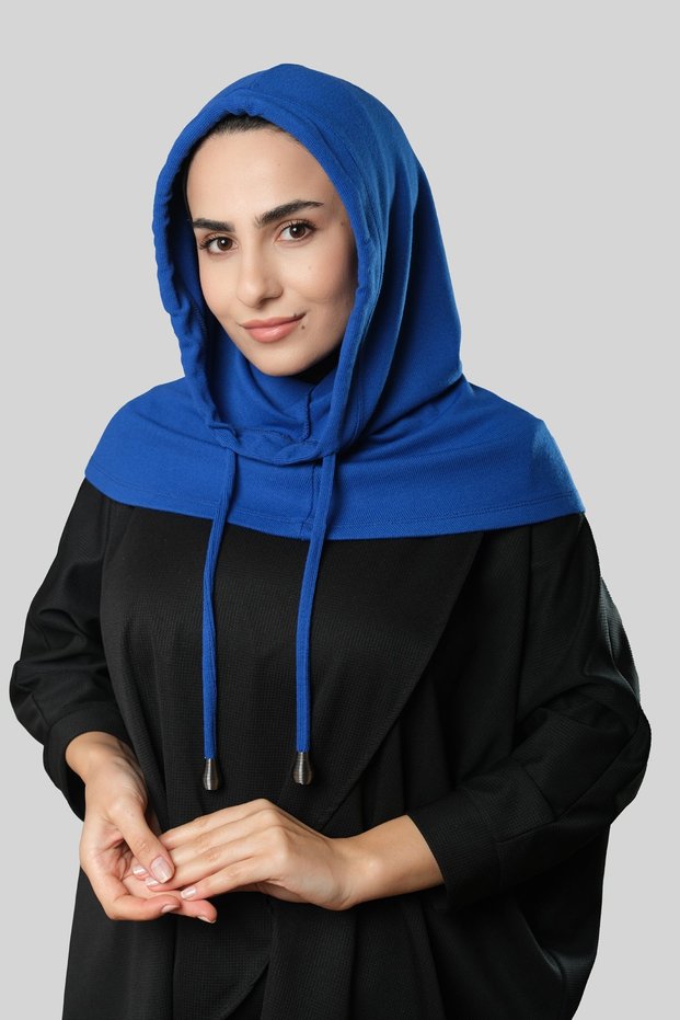Cobalt Blue Lace-Up Casual Balaklava Neck Collar Beanie Knitwear Plain 2326_24