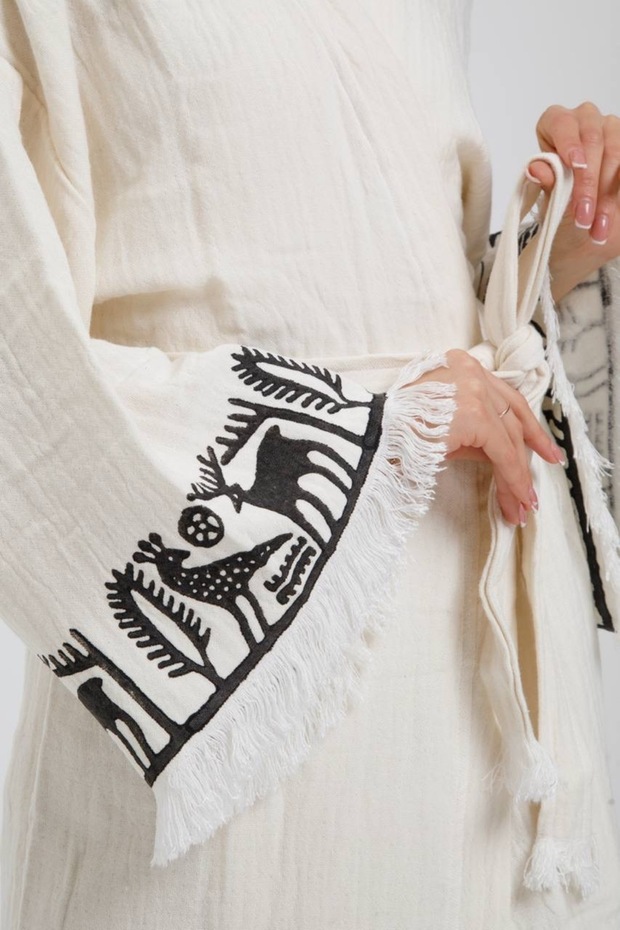 Natural 100% Cotton Lotus Flower Printed Kimono Robe Dressing Gown