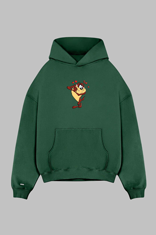 Unisex Oversize Hoodie Regular Cut Pocket Long Sleeve Tasmanian Devil Printed Hooded Sweatshirt