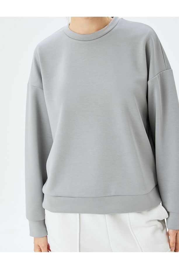 Bisiklet Yaka Basic Uzun Kollu Oversize Sweatshirt - 5