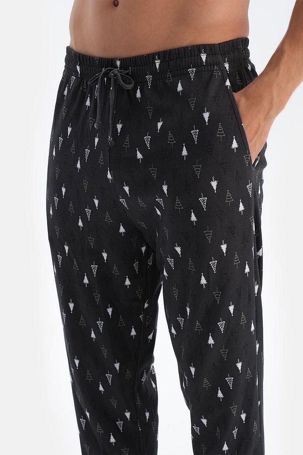 Antrasit Metraj Desenli İpek Apre İnterlok Pijama Takımı - 6