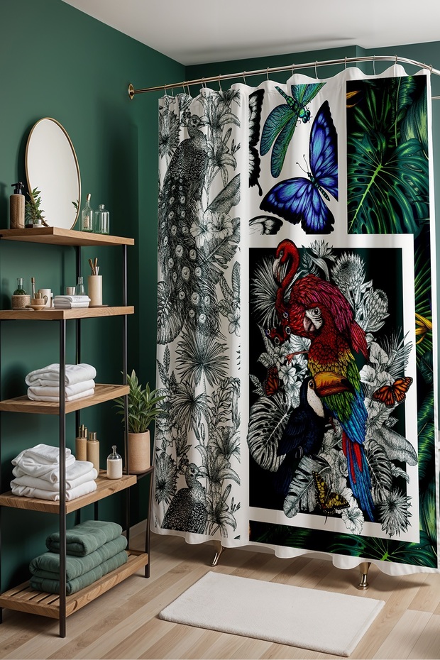 Bathroom Curtain, Charcoal Painting Safari Pattern Shower Curtain, Bathtub Curtain 175X200Cm