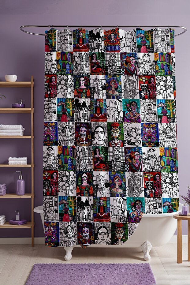Black and White Frida Tattoo 175X200Cm Shower - Bathtub Curtain