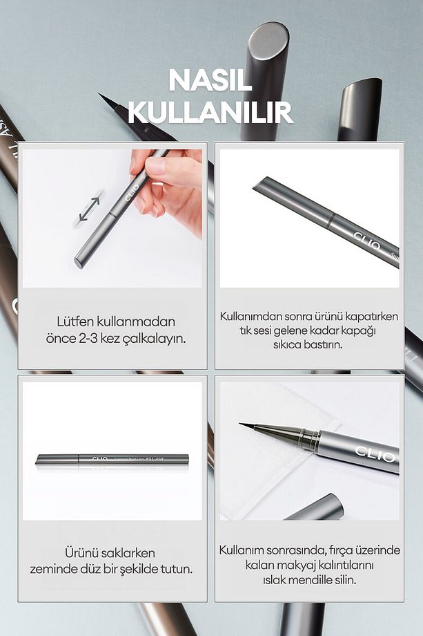 İnce, Mikrofiber Fırça Uçlu Kalem Eyeliner CLIO Superproof Brush Liner Kill Ash (001 Ash Gray) - 5