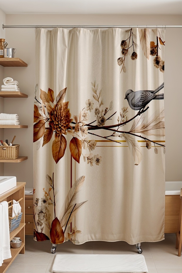 Bathroom Curtain, Bohemian Dove on the Branch Patterned Shower Curtain, Bathtub Curtain 175X200Cm