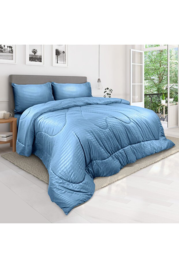 Stripe Comforter Set- Ultra Soft Brushed Microfiber Fabric, Soft Siliconized Fiber Filling
