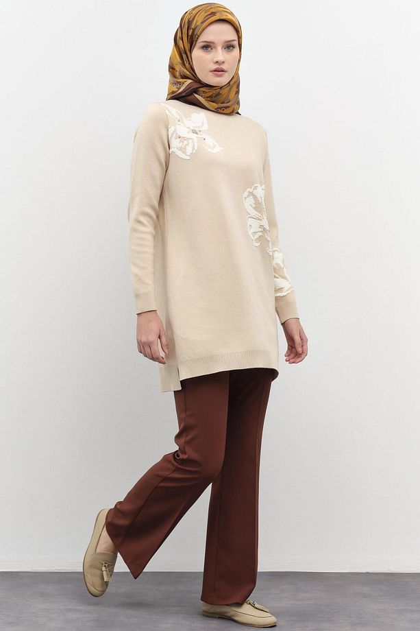 İspanyol Paça Basic Pantolon - Kahve - 4