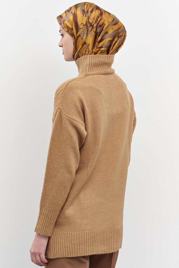 Örgü Desen Triko Tunik - Camel - 5