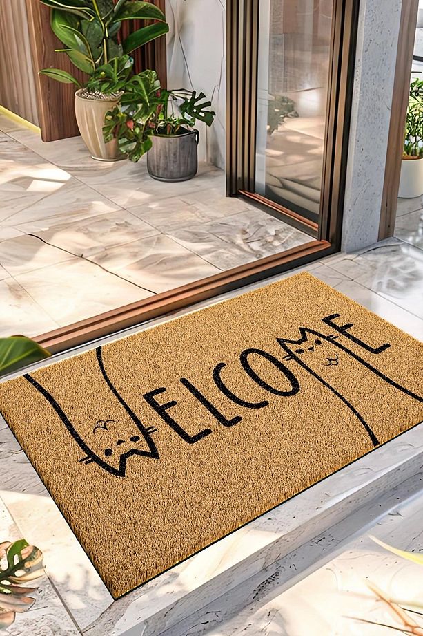 Paspas Kedi Welcome Desenli Kapı Önü Paspası 40 x 60 cm - 1