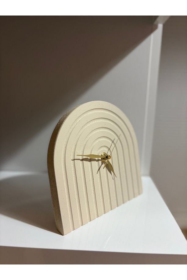 Masa Üstü Tasarım Saat, Bohem, Iskandinav Masa Saati 17x17cm (HAND MADE)- Bej - 5