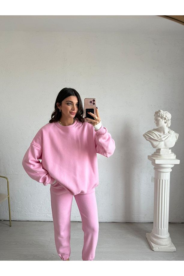 Pembe Şardonlu Oversize Aura Eşofman Altı - 4