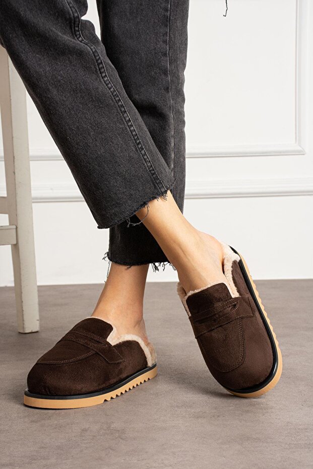 Lisya Women's Slipper Fur-Lined Brown Suede