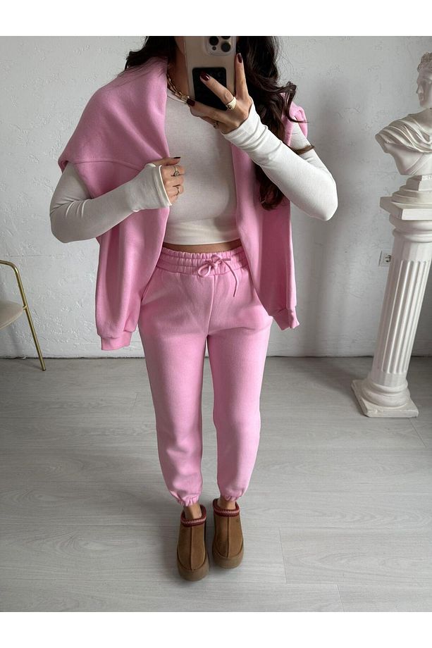 Pembe Şardonlu Oversize Aura Eşofman Altı - 6