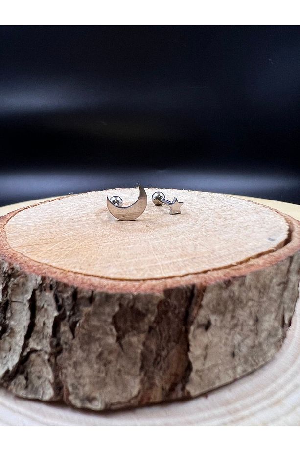 Ay Yıldız 2'li Piercing Seti Tragus Conch Kulak Forward Helix Küpesi - 3