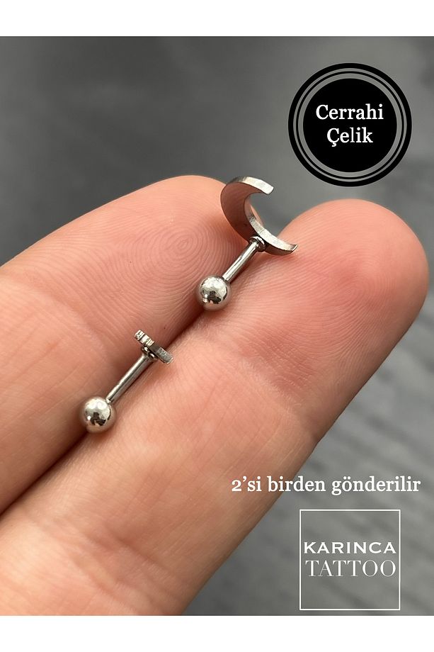 Ay Yıldız 2'li Piercing Seti Tragus Conch Kulak Forward Helix Küpesi - 2