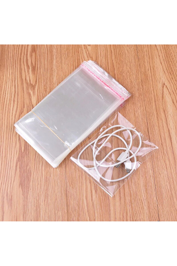 8x15+5 Cm. (8*20) 100 Adet - Şeffaf Bantlı Yapışkanlı Opp Jelatin Poşet - 3