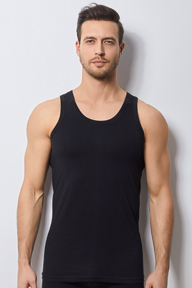 قميص داخلي قطني أسود للرجال - 4