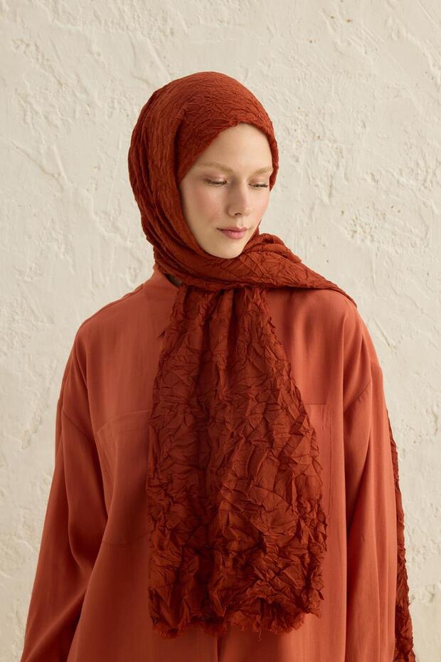 Brick Color Voile Shawl - 4