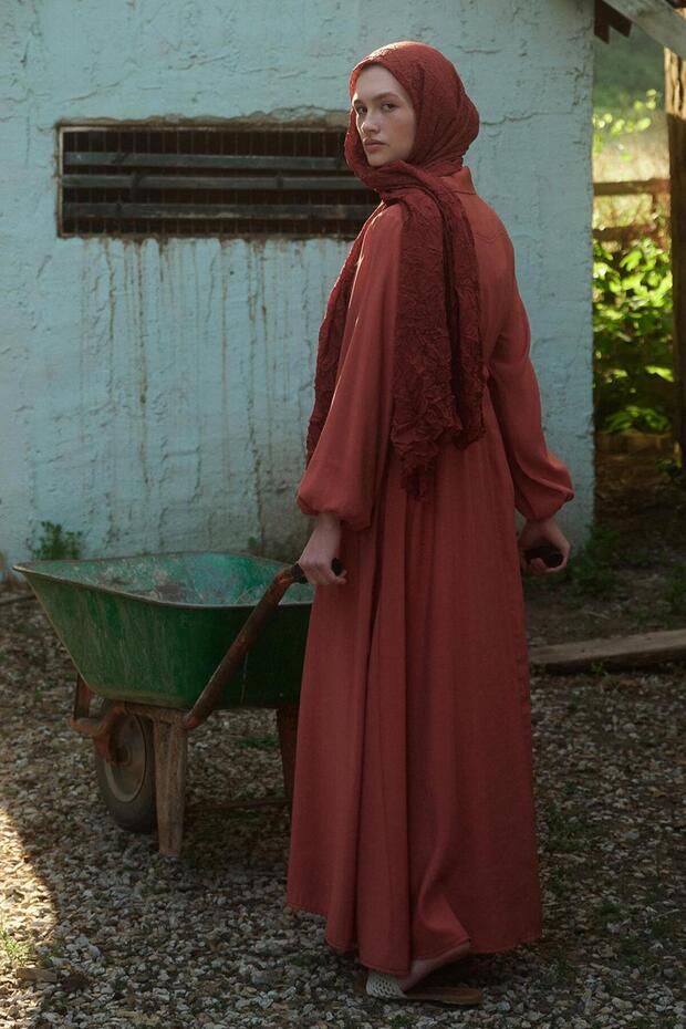 Brick Color Voile Shawl - 7
