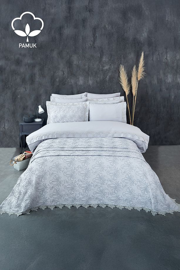 Ribera İşlemeli Çift Kişilik 9 Parça Nevresim + Pike Set - 1