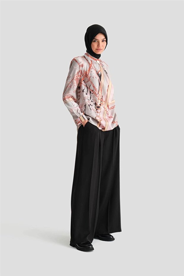 Collared Draped Patterned Blouse 24K3617 Mink - 1