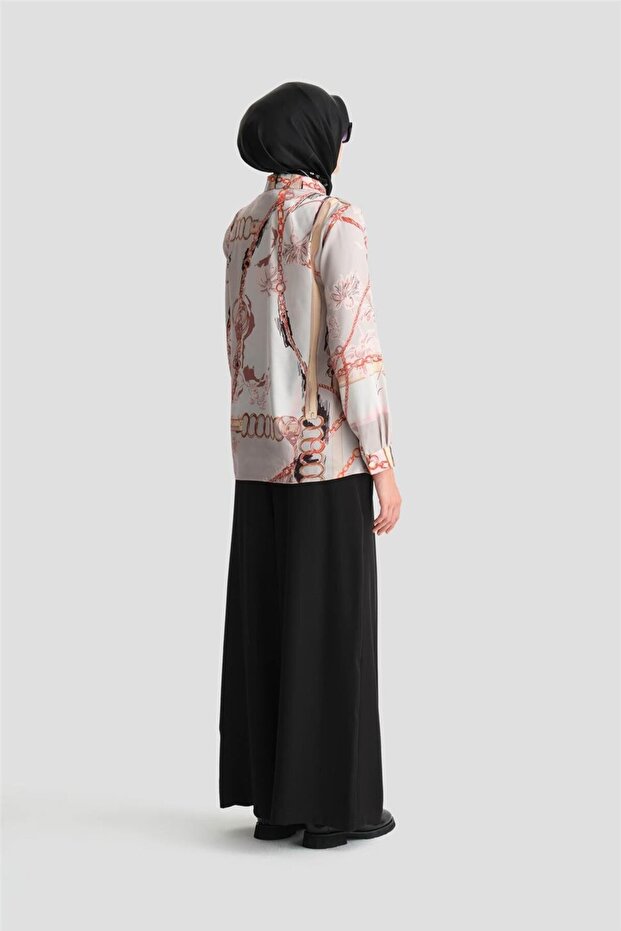 Collared Draped Patterned Blouse 24K3617 Mink - 6
