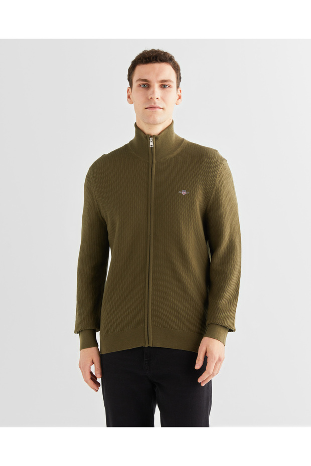 Erkek Yeşil Regular Fit Fermuarlı Hırka - 4